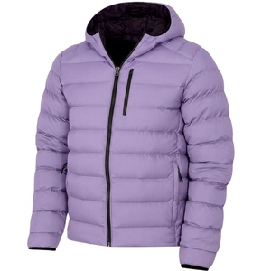 Manteau à capuche violet pour homme, coupe ample, fermeture éclair, style décontracté, couleur unie, vêtement d'extérieur en polyester, chaud pour l'hiver, léger - Product Image 1