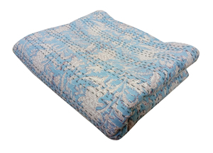 Classic <b>Hand</b> Block Blue Floral Cotton Quilt <b>Hand</b> <b>Stitched</b> Quilted Home Decor All-Season - Product Image 2