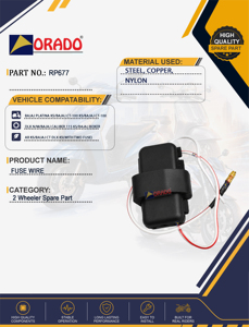 Boîtier de fusibles Bajaj Platina CT 100 Caliber Boxer avec deux fusibles et fils – Pièces de rechange électriques pour moto de qualité export - Product Image 2