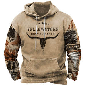 Sweat à capuche long vintage pour homme, imprimé numérique Western, style cowboy, tricoté pour l'automne et l'hiver - Product Image 1