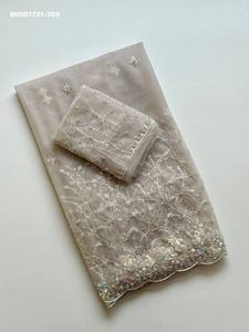 Elegant Look Soft Net with <b>Beads</b>-Sequin work & Heavy Border with Scallop Cut Saree-Matching work Blouse Supplier from Surat - Product Image 4