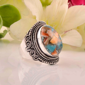 Bague de déclaration bohème en argent sterling 925 avec turquoise coquillage, faite à la main, pour femme, idéale pour les fêtes et les mariages - Product Image 2