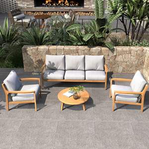 Conjunto de Muebles de Jardín de 4 Piezas de Madera de Acacia Sólida, Sofá Seccional para Exteriores con Cojines y Mesa de Centro - Product Image 2