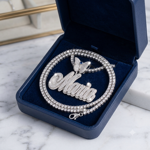 Collier unisexe hip-hop en argent 925 avec initiale personnalisée en écriture cursive, fermoir papillon, pendentif en moissanite, cadeau - Product Image 4