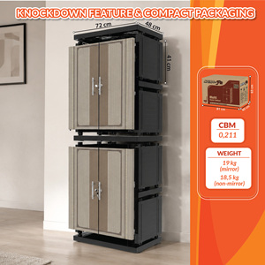 Armoire de rangement portable Naiba en plastique, design à panneaux noirs, portes à panneaux plats avec miroir pour un rangement gain de place - Product Image 5