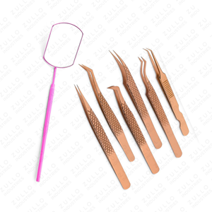 Gold Plated Eyelash Extension Mirror Tweezers Stainless Steel Straight & Curved Sharp Pointed Tip Lash <b>Tool</b> Set Wholesale Price - Product Image 5