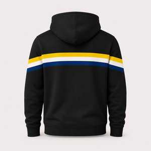เสื้อสเวตเชิ้ตมีฮู้ดสีดำสำหรับผู้ชาย ดีไซน์ลายทาง ผ้าฝ้ายฟลีซ สวมใส่สบาย มีกระเป๋าหน้า เหมาะสำหรับใส่ในฤดูใบไม้ร่วง ทรงปกติ - Product Image 2
