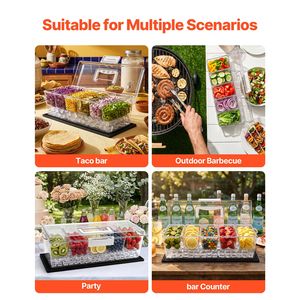 Plateau de service réfrigéré pour condiments, 5 compartiments, conteneur de service refroidi par glace, plateau en plastique pour garnitures de fruits avec couvercle - Product Image 6