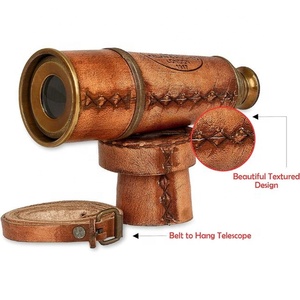 Telescopio pirata de Spyglass de decoración antigua con estuche de cuero Telescopio monocular de latón de mano para entusiastas de la aventura náutico - Product Image 3