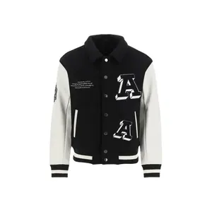 Custom Men's Wool Letterman Jacket Real Leather Varsity Style in Black with Red Color Embroidery Logos Patches Labels