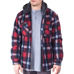 Wholesale <b>Men's</b> High Quality Eco-Friendly Windproof Casual Plaid Hooded <b>Flannel</b> <b>Jacket</b> Zipper Front Long Sleeve Winter Work Wear - Product Image 2