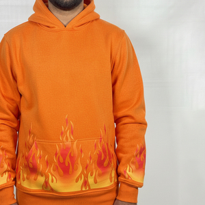 Ensemble décontracté personnalisé pour homme, 2 pièces : sweat à capuche coupe classique et short, imprimé flamme, en molleton de coton respirant - Product Image 4