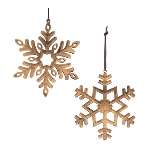 Décoration de Noël en métal en forme de flocon de neige, artisanat traditionnel sur base en bois - Product Image 4
