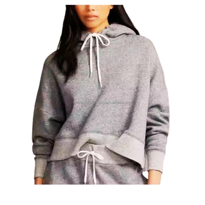 Conjunto de 2 piezas bordado con hombros caídos y logotipo personalizado, pantalones de chándal de gran tamaño, sudadera con capucha, Tops cortos, pantalones para correr, sudadera de calidad en blanco - Product Image 1