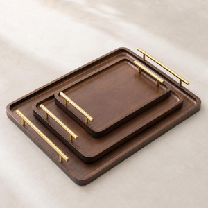 Elegante Bandeja de Madera para Servir Café con Bordes Elevados y Asas Metálicas, Bandeja para Desayuno, Comida, Té y Bebidas para el Hogar, Hotel o Restaurante - Product Image 3