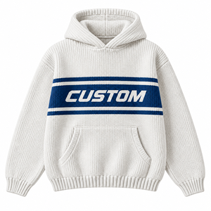 Sweat à capuche unisexe en molleton tricoté imprimé sur mesure, coupe oversize, rayures blanches et bleues, avec poche, hiver, décontracté, écoresponsable - Product Image 1