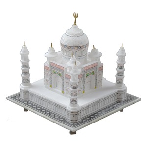 Escultura decorativa hecha a mano del Taj Mahal en mármol blanco para exhibir en la oficina y la sala de estar. - Product Image 3