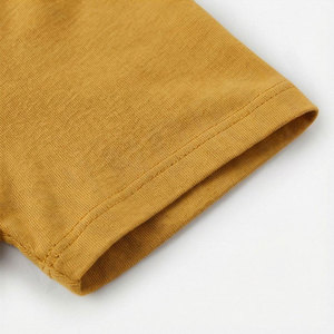 Camiseta Corta Amarillo Mostaza para Mujer, Cuello Redondo, Manga Corta, Color Sólido, Informal, Tejida, 100% Algodón, Corte Regular, para Todas las Temporadas - Product Image 6