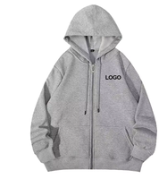 Hoodie Zipper Custom Logo Unisex Bahan Katun Polyester Fleece Resleting Penuh Warna Solid Sweatshirt Olahraga Grosir Polos