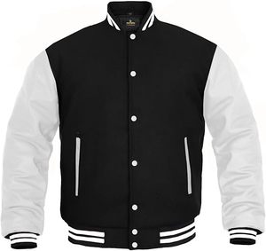 Veste universitaire pour homme, noir et blanc, manches contrastées, coupe classique, boutons sur le devant, col rabattu, style décontracté, vêtement d'automne - Product Image 5