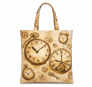 Custom <b>Clock</b> Print Tote Bag Medium Size 100% Cotton Fabric Shopping Bag With Top Handle Daily Use Handle Canvas bag - Product Image 1