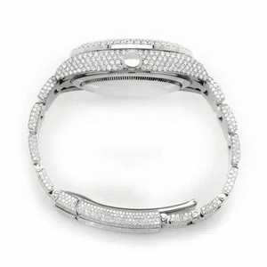 Luxury Business Iced Out Moissanite <b>Watch</b> Blue Dial <b>Quartz</b> Movement Diamond Style Bust Down 40mm Wristwatch - Product Image 5