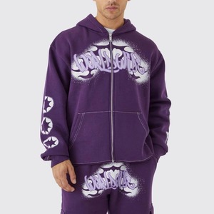 Ensemble de survêtement ample en coton personnalisé pour la vente en gros, avec impression en silicone en relief, délavage à l'acide, motif graphique personnalisé, tissu doux, style streetwear - Product Image 3