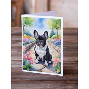 Bulldog Francés Caprichoso A7 Tamaño 5x7 Tarjetas de notas en blanco Paquete de 8 Tarjetas de felicitación Spring Path con sobres - Product Image 2