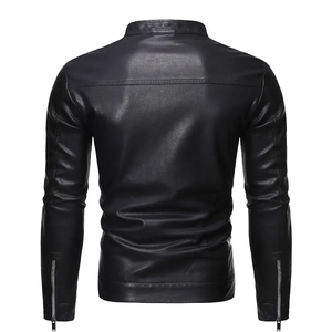 High Quality Men's <b>Casual</b> Leather <b>Jacket</b> Stylish Fit Stand Collar Soft Genuine Leather Canvas Digital Printed Cow Skin - Product Image 3