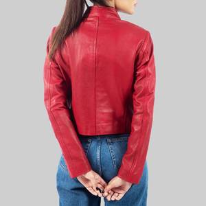 Veste en cuir véritable respirante pour femme Kristin, rouge, avec col montant - Veste en cuir rouge - Product Image 5