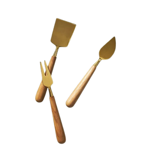Juego de Cuchillos para Queso de Acero Inoxidable Dorado de 3 Piezas Hechos a Mano al por Mayor con Mango de Madera de Acacia de Diseño, Herramientas Elegantes para Servir en la Cocina - Product Image 1