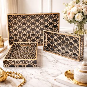 Bandeja de Servicio Rectangular de Madera de Diseño Elegante, de Grado Comercial, para Decoración y Servicio en el Hogar, en Venta - Product Image 5