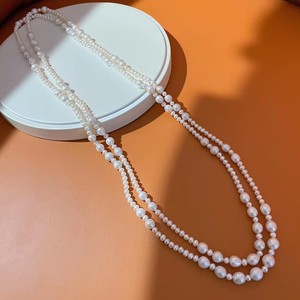 160cm <b>White</b> <b>Wrapped</b> Triple Chain Freshwater Pearl Necklace 4-5mm Plus 8-9mm Sweater 4-5mm Plus 8-9mm Pearl Freshwater Necklace - Product Image 1