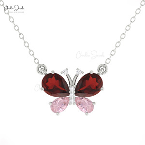 Handmade 14K Solid Gold Natural 1.7 CTW Mozambique Garnet & Pink Morganite <b>Necklace</b> Wholesale Wedding Jewelry Supplier - Product Image 3