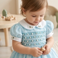 Vestido Elegante para Niña, Estilo Inglés Tradicional, Bordado a Mano, Color Azul, Precio de Fábrica, Venta al Por Mayor