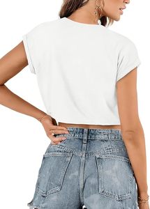 Blusa Casual de Mujer, Corte Recortado, Manga Corta, Cuello Redondo, Estampado de Mariposas Coloridas, Corte Holgado, 100% Algodón, Primavera Verano - Product Image 2