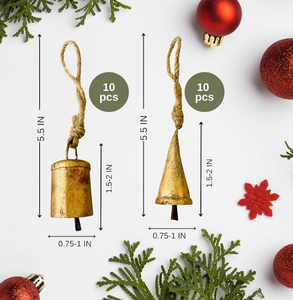 Juego de 20 Campanas Navideñas Vintage Hechas a Mano, Adornos Rústicos para Árbol, Campanas de Metal, Decoraciones Doradas Antiguas, Venta al Por Mayor - Product Image 4