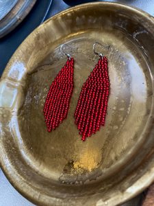 Pendientes de abalorios artesanales con cuentas rojas en forma de abanico, estilo moderno, joyería de moda para mujer, suministros para abalorios. - Product Image 2