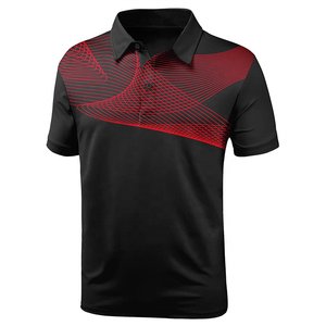 Men's Black Red Geometric Print Short Sleeve Polo Shirt Quick Dry Sporty Knitted Polyester <b>Top</b> - Product Image 4