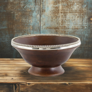 Ensaladera de madera de Acacia chapada en plata de Metal rústico minimalista único vajilla de madera de Mango borde decorativo vajilla marrón - Product Image 1