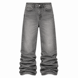 Jeans de Mezclilla de Pierna Recta, Cintura Alta, Lavado a la Piedra, Algodón Ligero, Estilo Vintage Casual para Hombre, Invierno, Ecológicos, Corte Holgado - Product Image 6