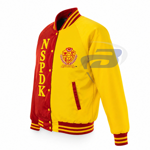 เสื้อแจ็คเก็ตวาร์ซิตี้ผ้าซาตินสีแดงและสีเหลืองของชมรมนักเรียนหญิง NSPDK ปักตัวอักษร ผ้าซาติน ชุดกีฬาทันสมัย เสื้อแจ็คเก็ตซาตินแบบกลับด้านได้ - Product Image 3
