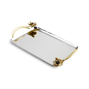 Stainless Steel <b>Serving</b> <b>Tray</b> with Elegant Polished <b>Gold</b> Floral Handles for Party Catering <b>Serving</b> Kitchen Dining Table Decor Use - Product Image 4