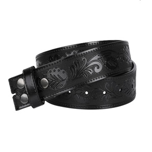 Men's High Quality Black Brown Hand Carved Floral Embossed Western Leather <b>Tooling</b> <b>Belt</b> with Snap Button Loops Closure - Product Image 4