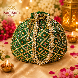 Bolsas de regalo Potli indias hechas a mano al por mayor, ligeras, con espejo y cuentas, multiusos, religiosas, para bodas y fiestas. - Product Image 1
