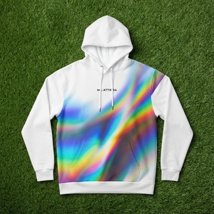 Sweat-shirt à capuche blanc pour homme avec imprimé graphique abstrait multicolore, poche kangourou, streetwear - Product Image 6