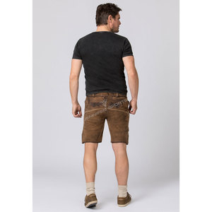 Shorts en cuir suédé de vachette bavarois, style ancien, grande taille, brodés, aspect vieilli, marron, faits à la main, écologiques - Product Image 6