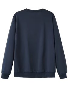 Men's Navy Blue Pullover Sweatshirt O-Neck Long Sleeve Knitted Cotton Printed Letter Design Front Logo Autumn Wear - Product Image 2
