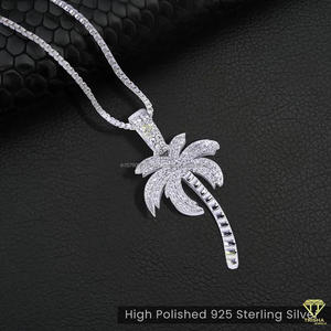 Custom Palm Tree Pendant Necklace In 925 Sterling Silver With Moissanite Diamond Pave Setting - Product Image 4