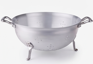 Stainless Steel <b>Colander</b> With Dual Handles And Stand For Kitchen Use Durable Metal Strainer Silver Color Round Shape - Product Image 4
